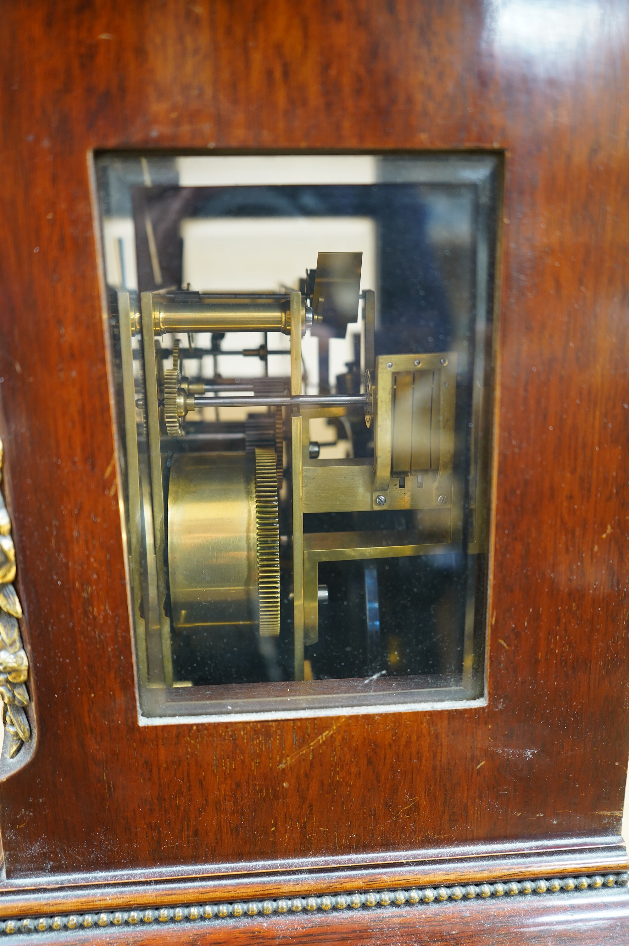 A W&H mahogany three train bracket clock, keys and pendulum, 44cm. Condition - fair to good, not tested